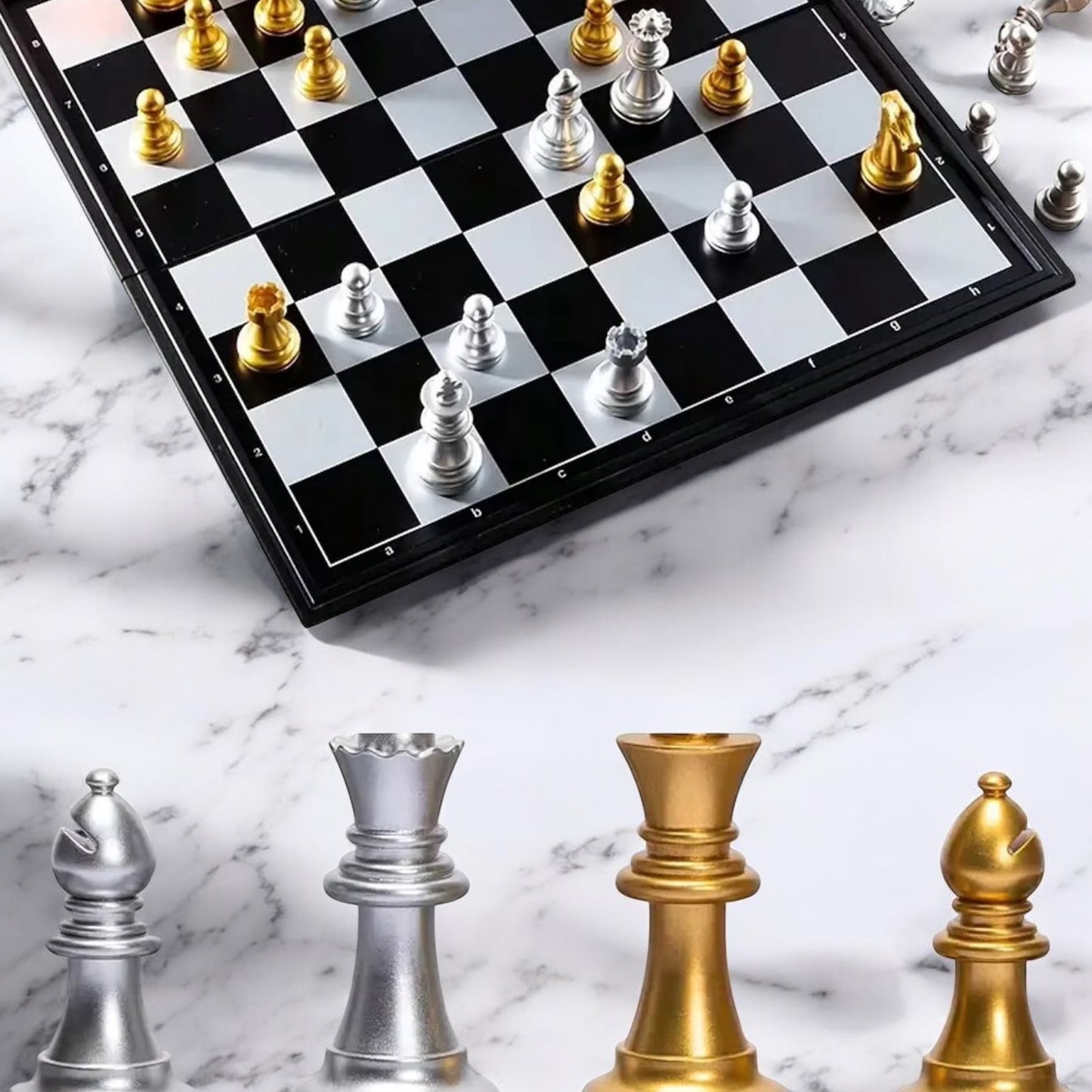 Magnetic Travel Chess Set Portable Mini Small Luxury Silver Gold -7.5 Inch