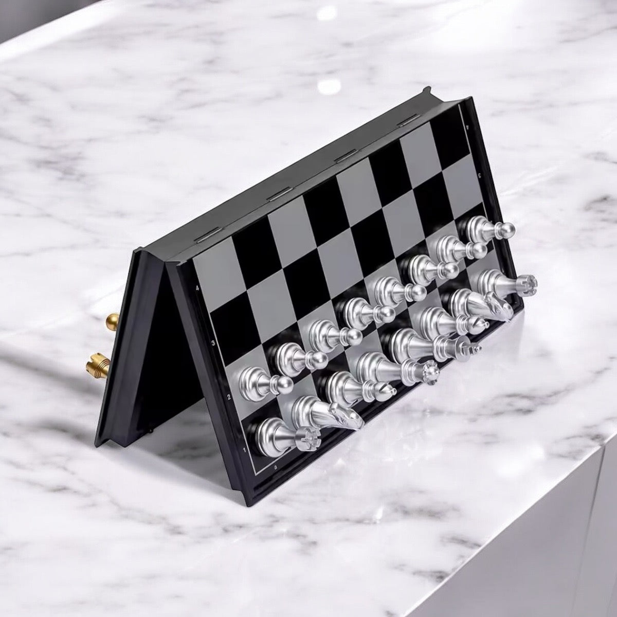 Magnetic Travel Chess Set Portable Mini Small Luxury Silver Gold -7.5 Inch