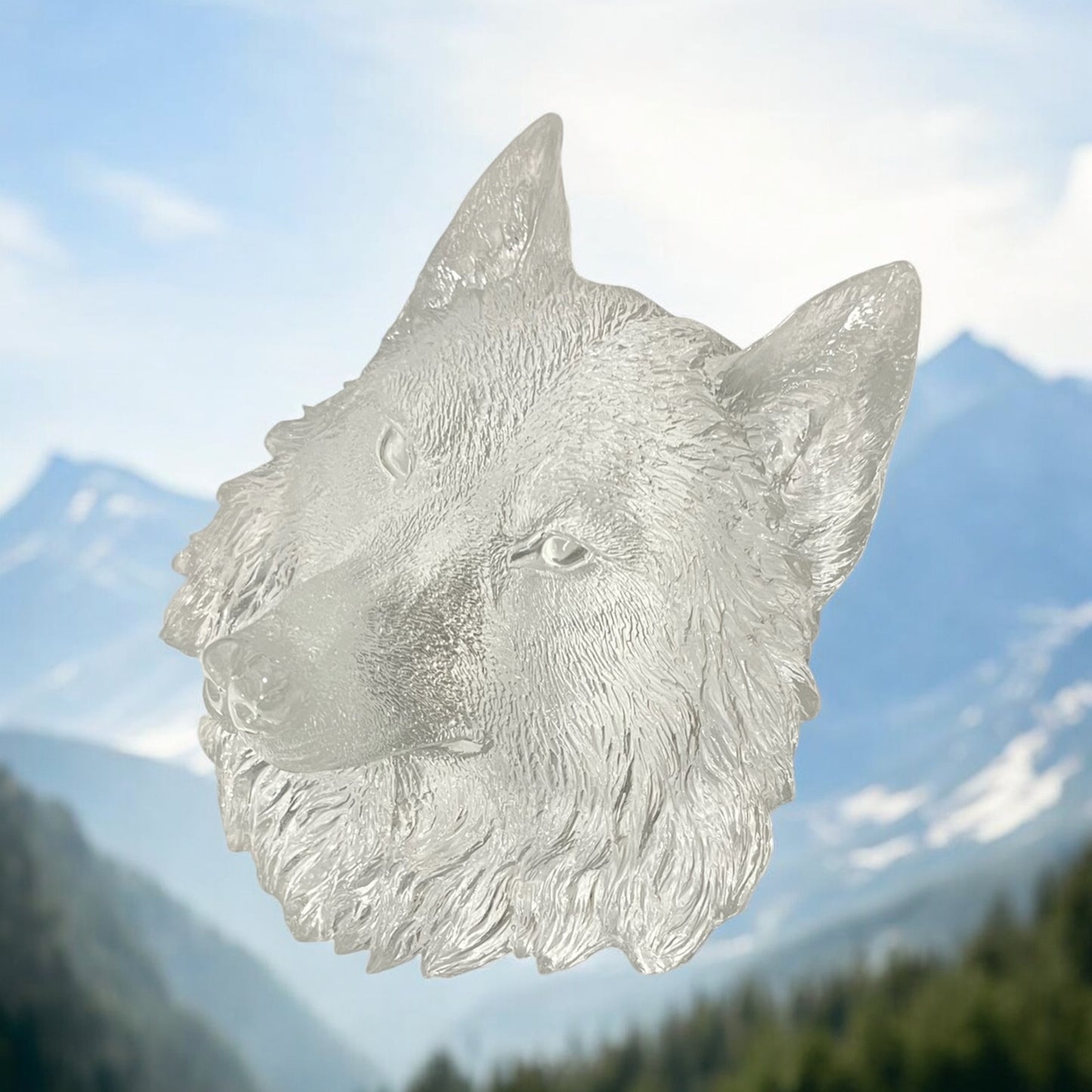 Wolf Head Clear Crystal Resin Figurine Large