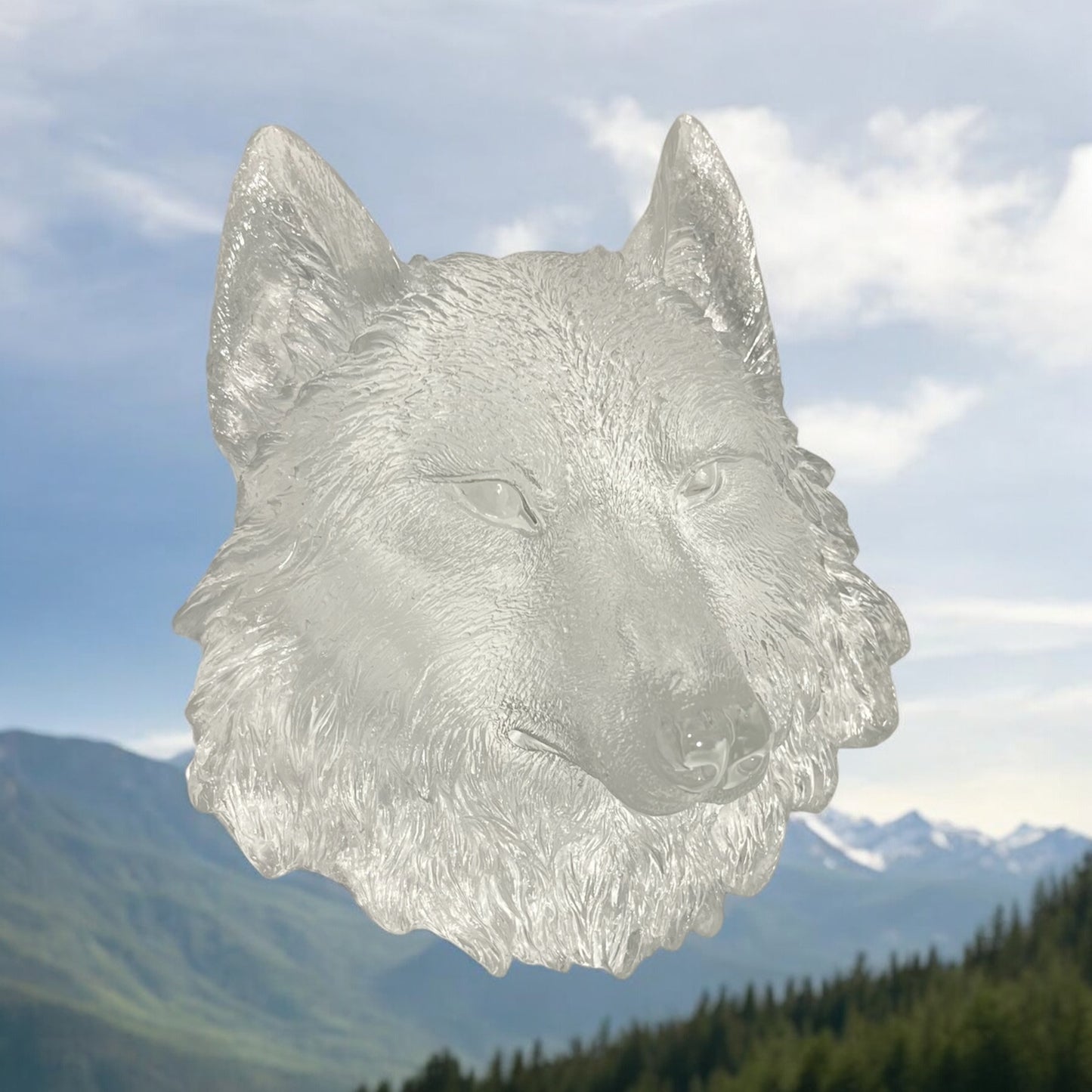 Wolf Head Clear Crystal Resin Figurine Large
