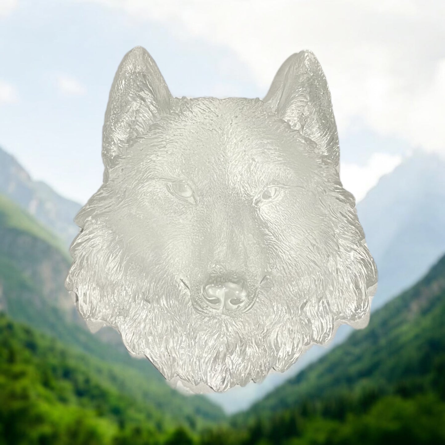Wolf Head Clear Crystal Resin Figurine Large