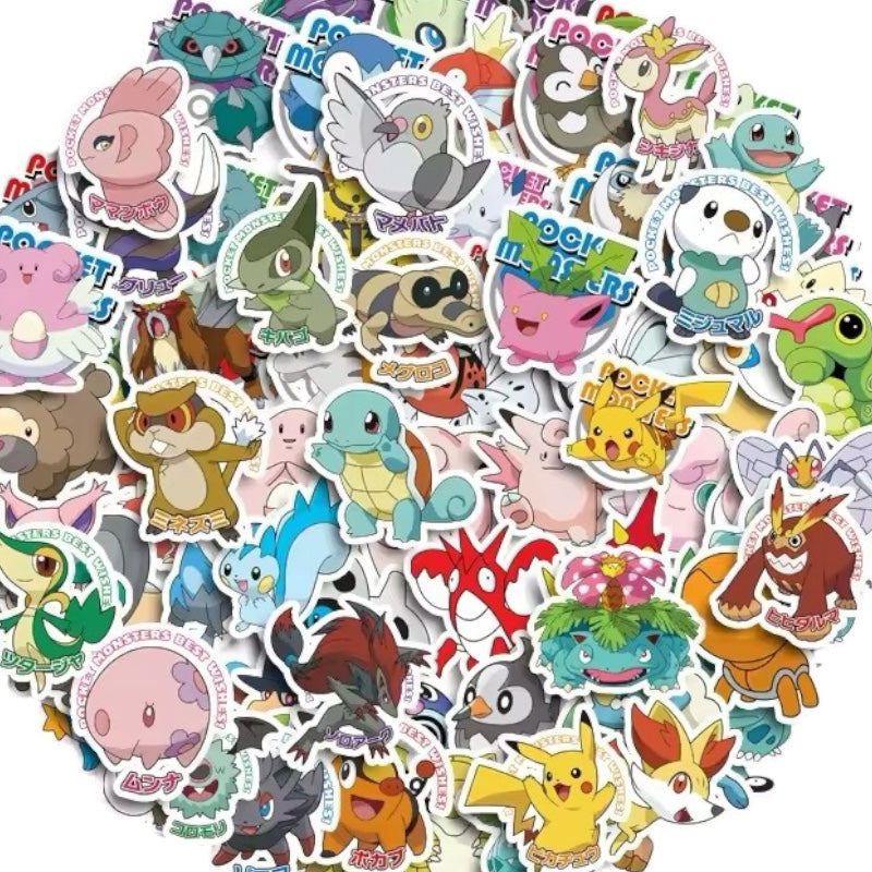 100 Pcs Random Sticker Lot - Pocket Monsters (1 Inch Size)