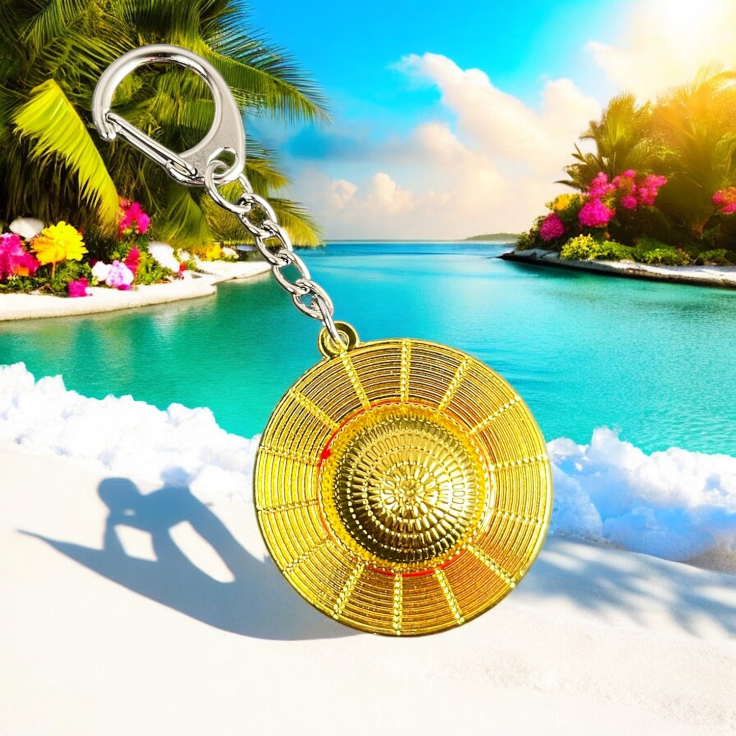 Gold Straw Hat Keychain - OP Fan - Anime Manga - Metal Ring 4cm