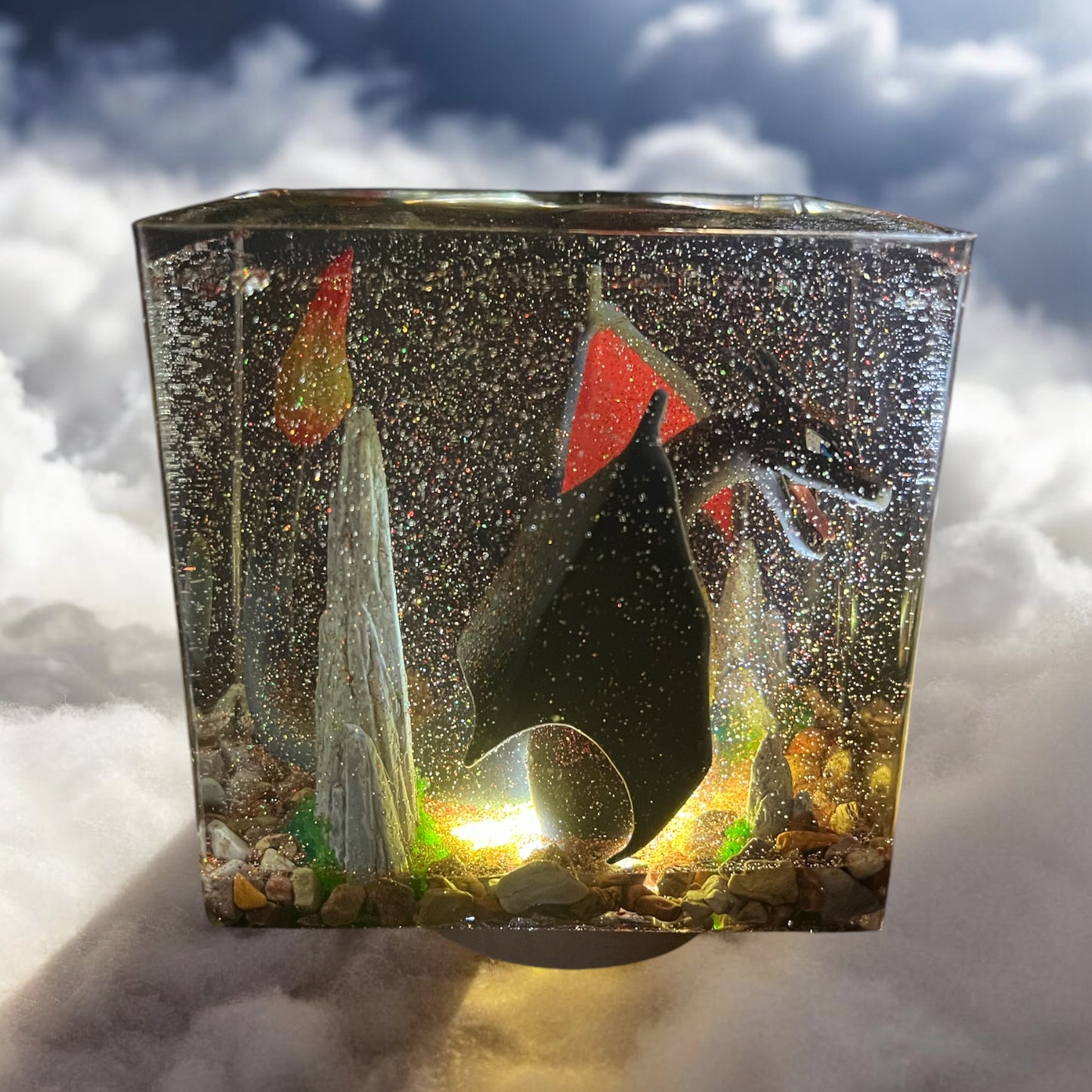 Shiny Charizard Light 4" LARGE Resin Cube - Pokemon Handmade Gift Display