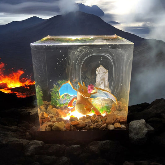 Custom Charizard Light Cube -Resin Epoxy Night Light, Handmade Gift Diorama, Home Decoration,Art Paperweight Decor Pokémon by Resinova Cubes