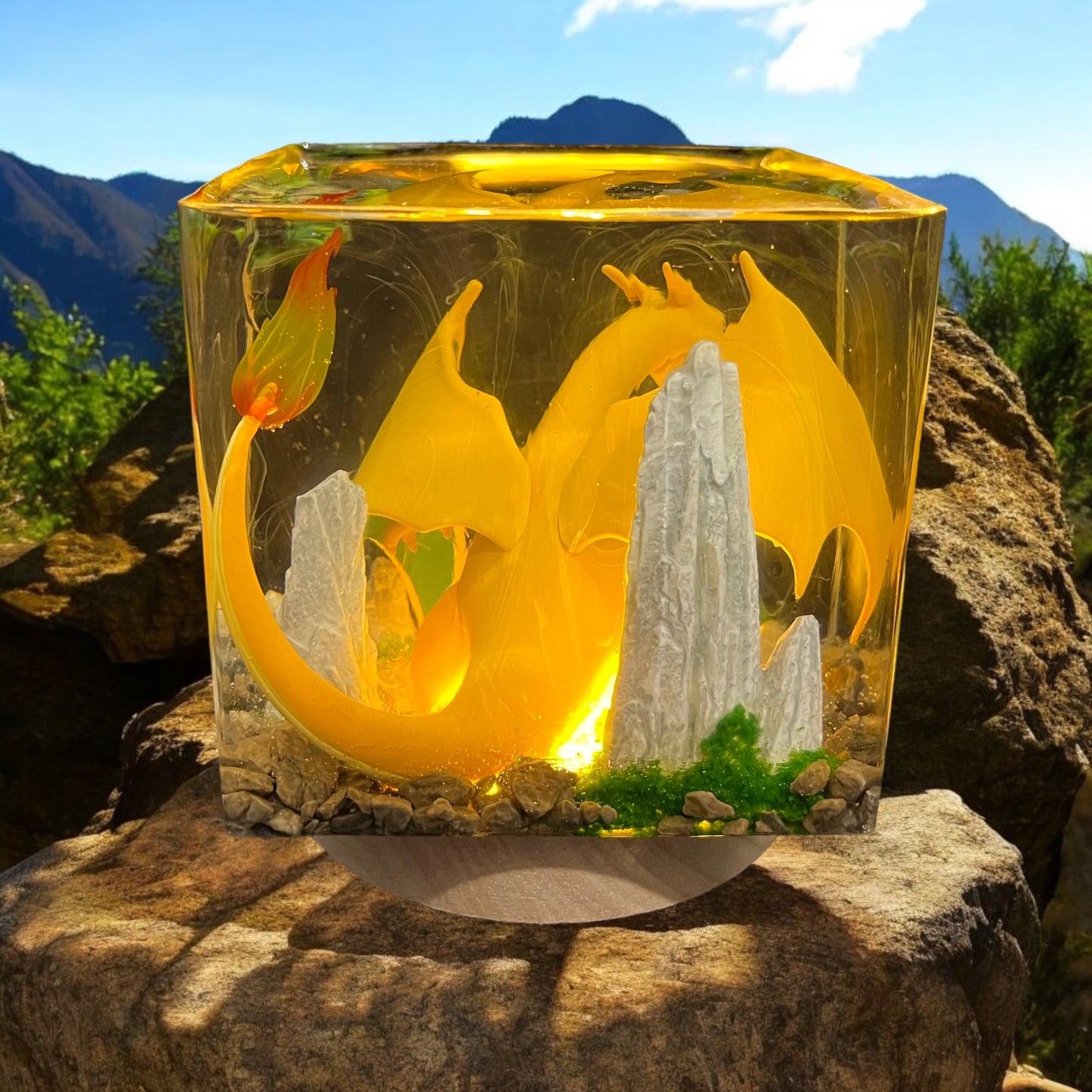 Charizard Light 4" LARGE Resin Cube - Pokemon Handmade Gift Diorama, Display, Paperweight, Decor Birthday Present