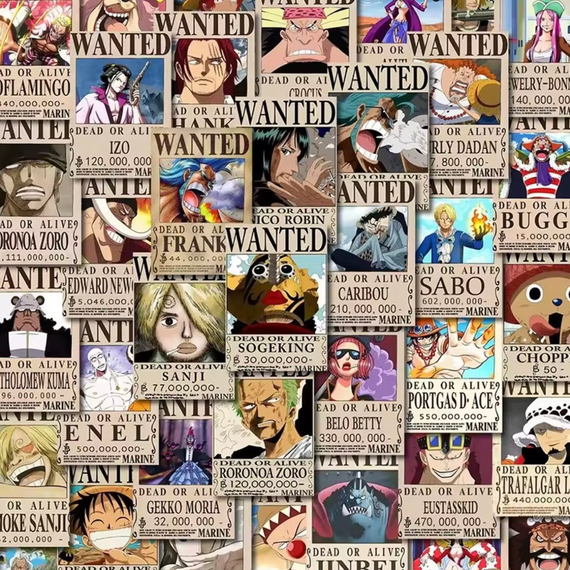 OP Wanted Poster Matte Stickers - 50pcs - Anime - 3x5 Cm