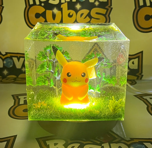 Custom Choose your Pokemon Diorama Cube - Resin Epoxy Night Light, Handmade Gift Made in U.S. Home Art Decor Pikachu, etc. by Resinova Cubes
