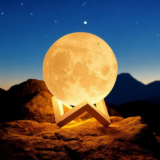 Lunar Moon Lamp Warm Light 8cm LED Battery Powered Bedroom Night Light With Base