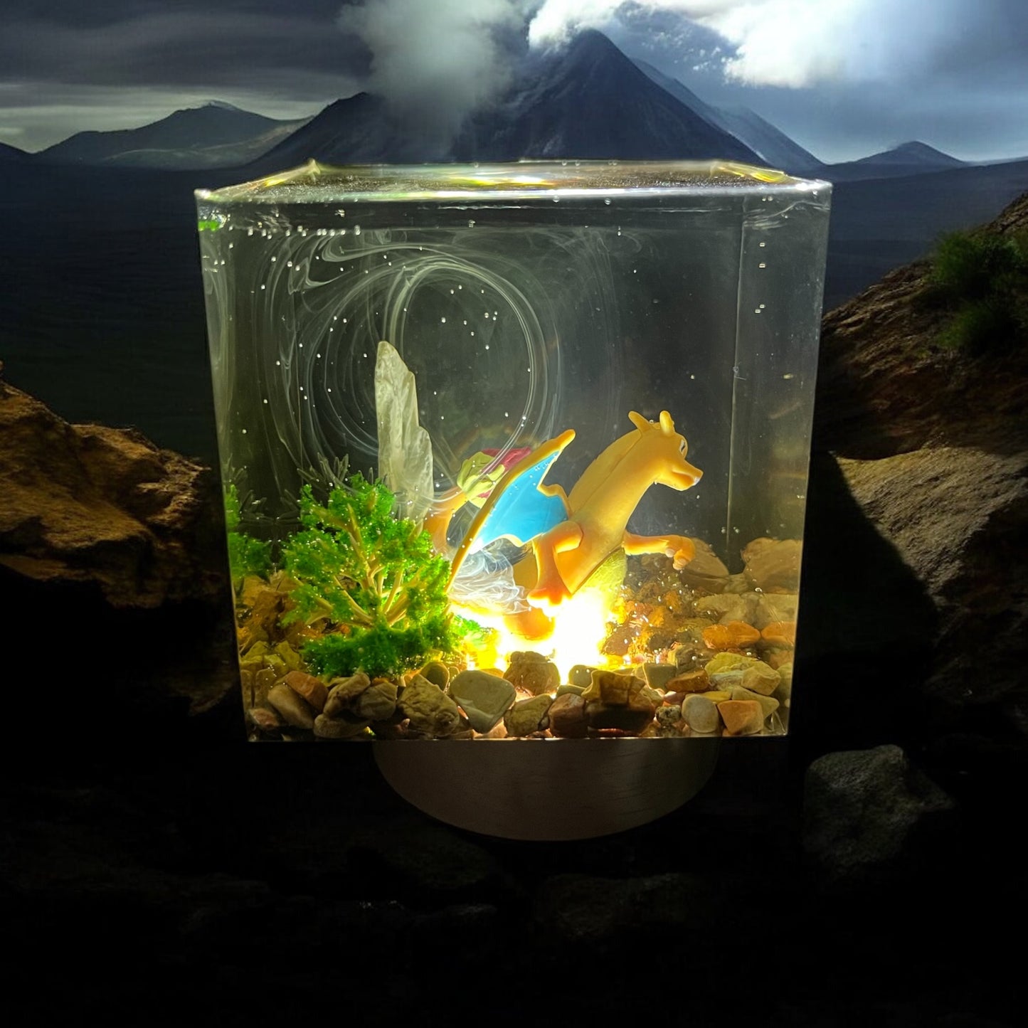 Custom Charizard Light Cube -Resin Epoxy Night Light, Handmade Gift Diorama, Home Decoration,Art Paperweight Decor Pokémon by Resinova Cubes