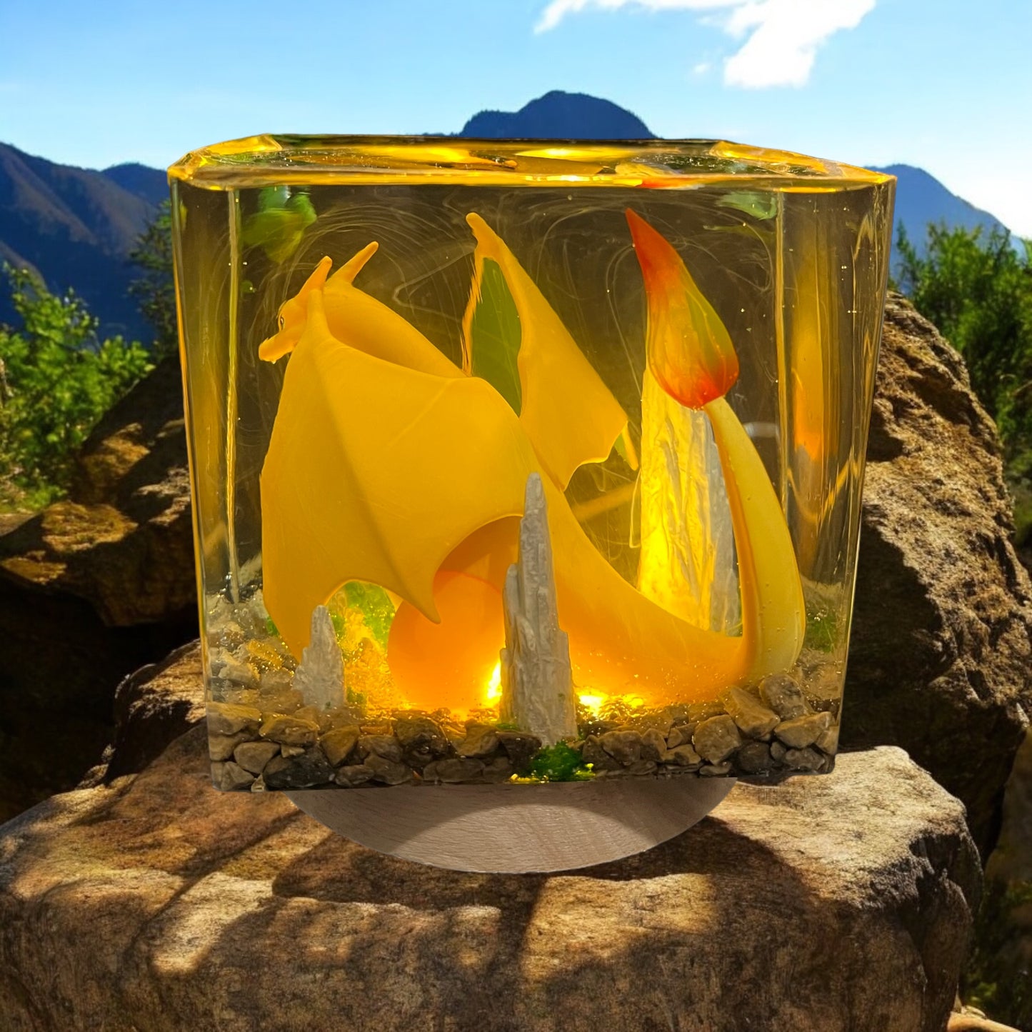 Charizard Light 4" LARGE Resin Cube - Pokemon Handmade Gift Diorama, Display, Paperweight, Decor Birthday Present