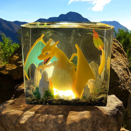 Charizard Light 4" LARGE Resin Cube - Pokemon Handmade Gift Diorama, Display, Paperweight, Decor Birthday Present