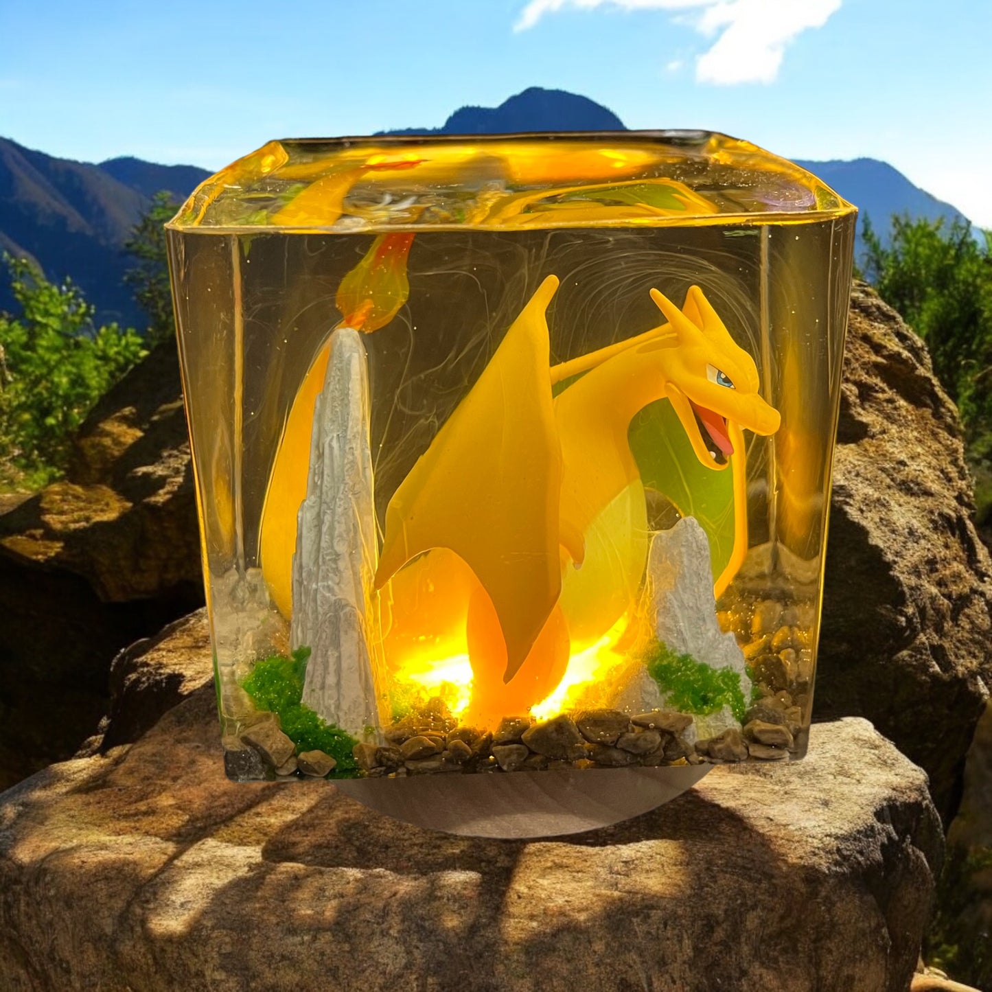 Charizard Light 4" LARGE Resin Cube - Pokemon Handmade Gift Diorama, Display, Paperweight, Decor Birthday Present