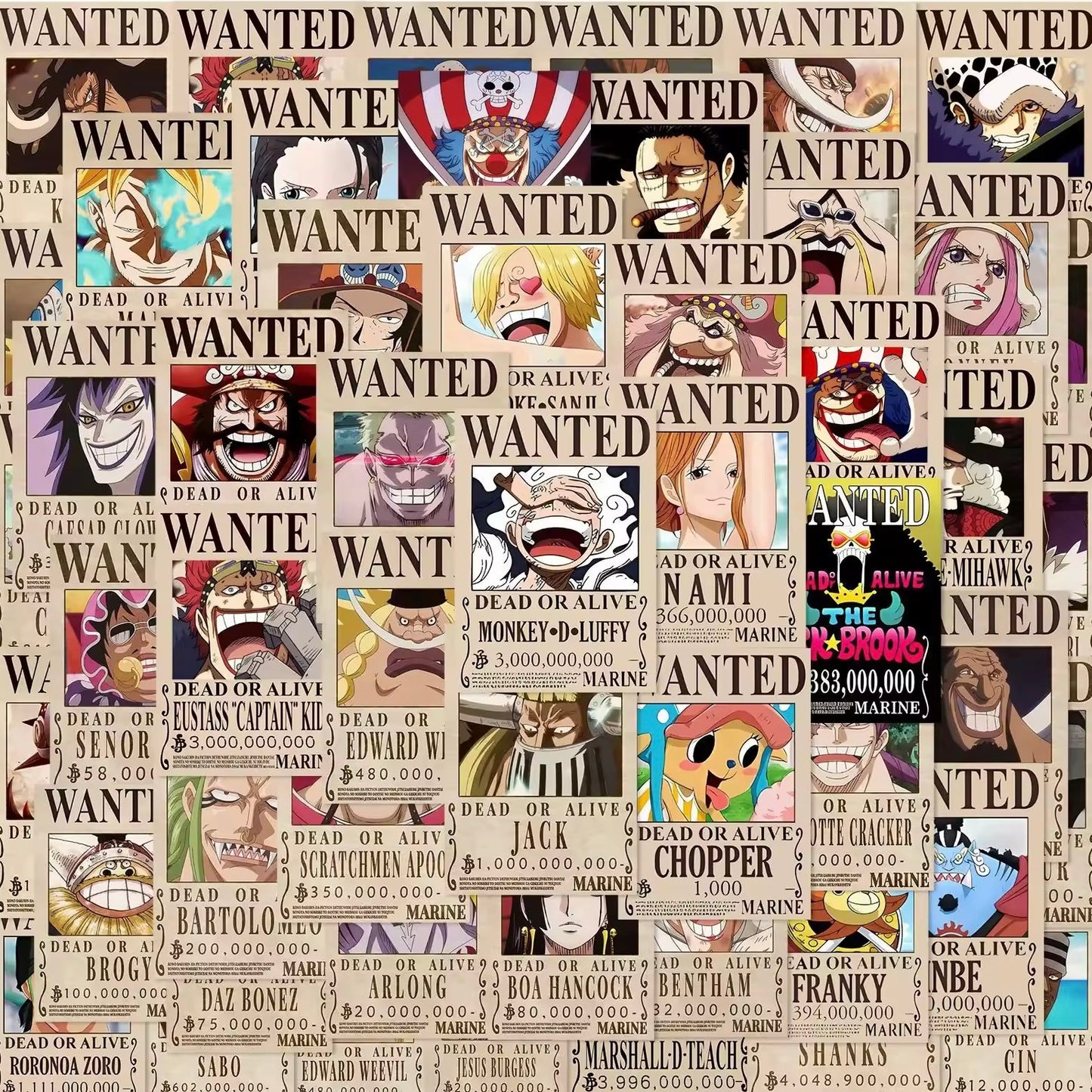 OP Wanted Poster Stickers - 50pcs - Anime - 4x6 Cm
