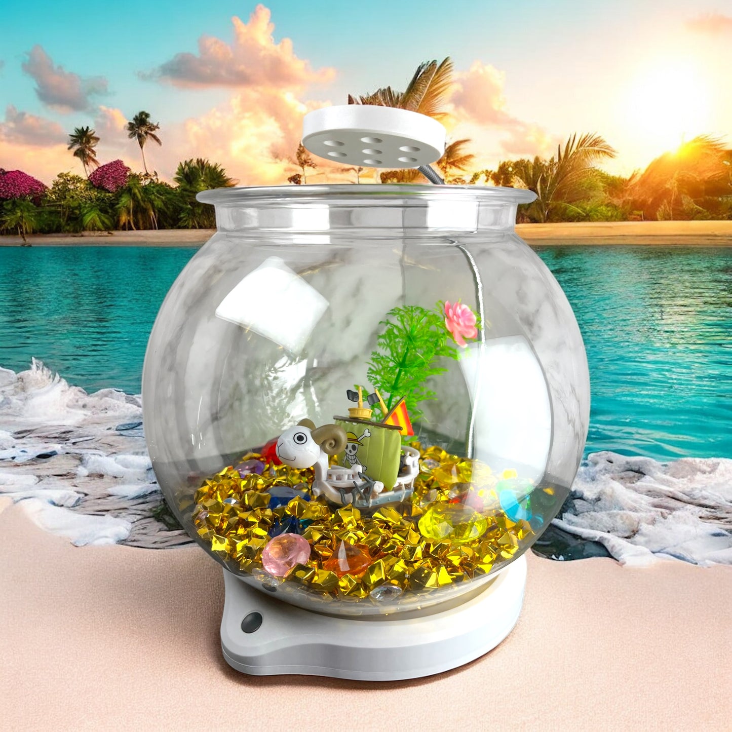 OP Treasure Fish Bowl 1 Gal. Custom Display & USB Bracket Light Stand