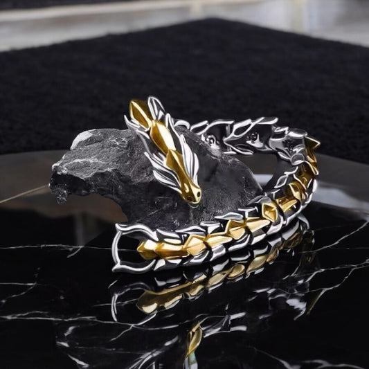 Dragon Viking Metal Bracelet - Gold Silver 20cm Charm - Length Small