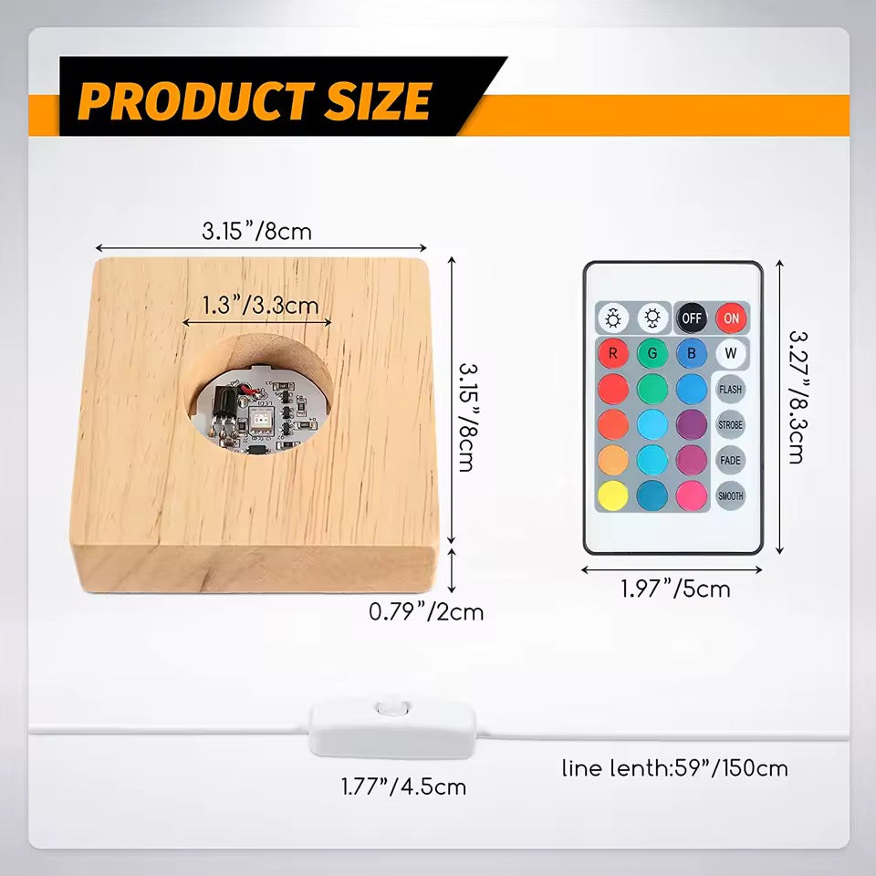 Square Wood Led Display Base Wood Light Lamp Base Stand with Remote Multicolor