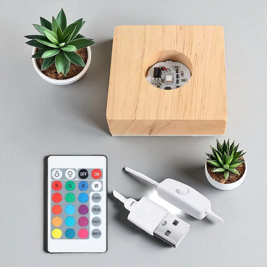 Square Wood Led Display Base Wood Light Lamp Base Stand with Remote Multicolor