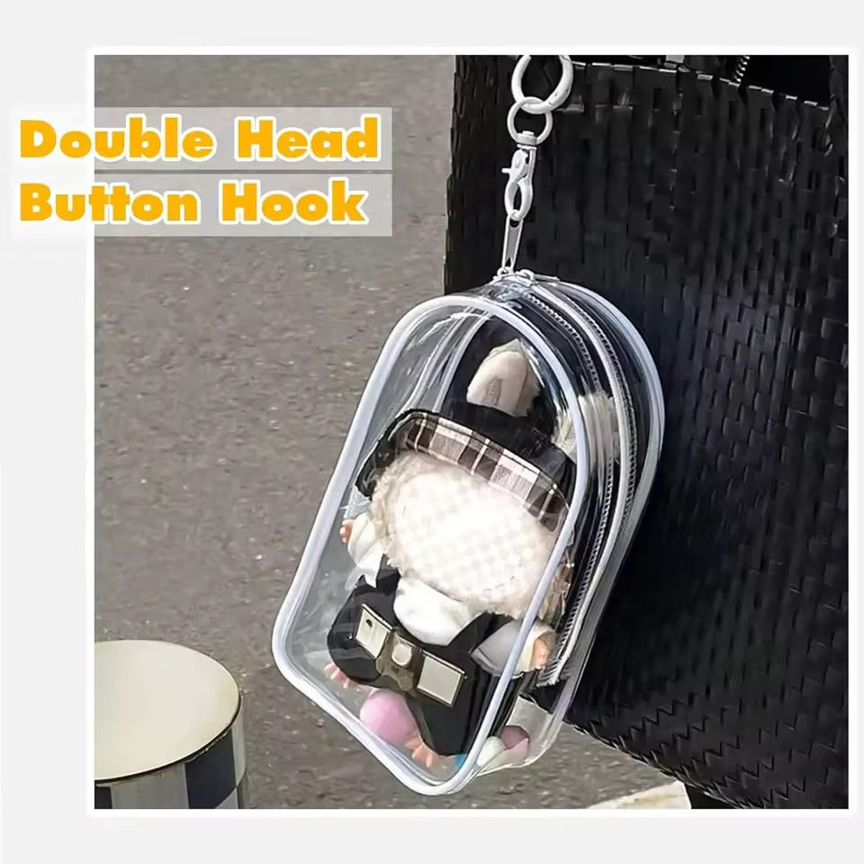 Clear Display Case with keychain for Labubu 17cm Doll – Travel Bag & Dust Cover