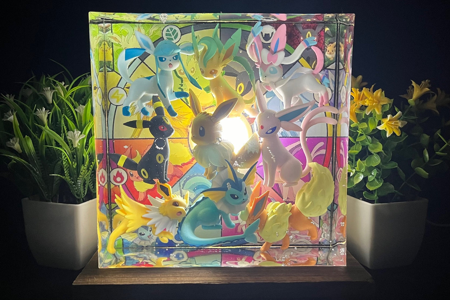 Pokemon Eeveelutions Light Display LARGE - Resin Night Lamp, Handmade Diorama, Home Decoration