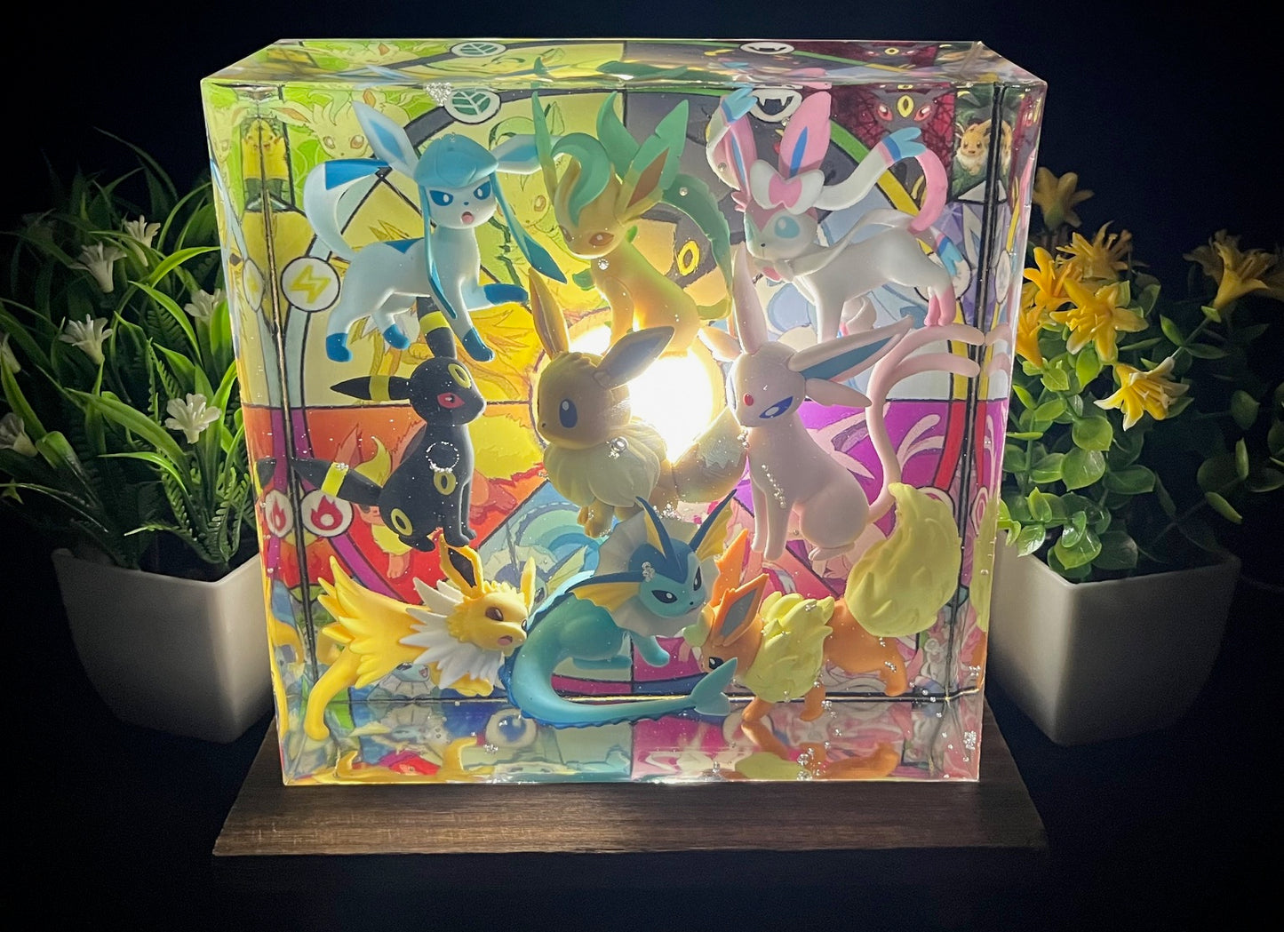 Pokemon Eeveelutions Light Display LARGE - Resin Night Lamp, Handmade Diorama, Home Decoration