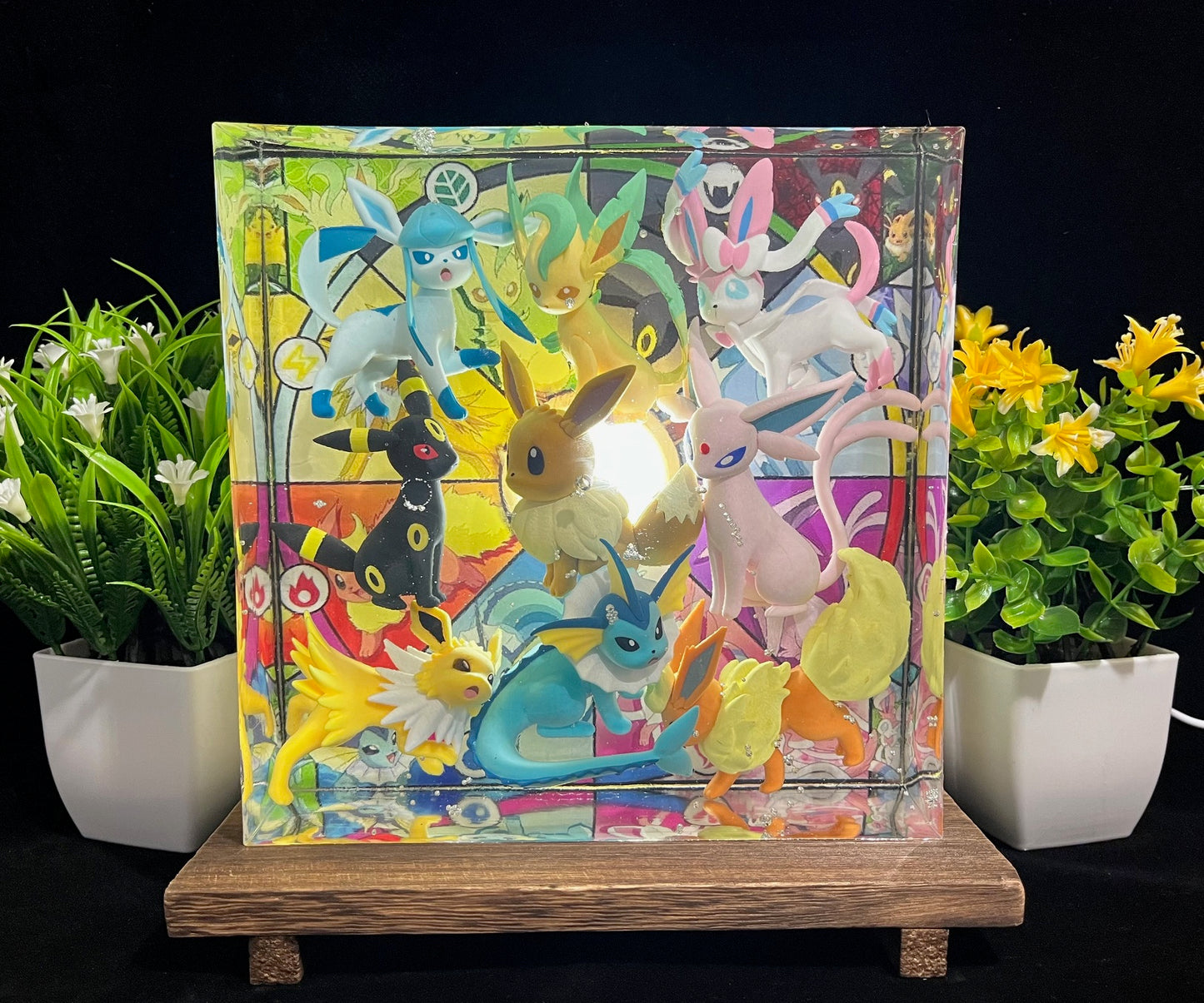 Pokemon Eeveelutions Light Display LARGE - Resin Night Lamp, Handmade Diorama, Home Decoration